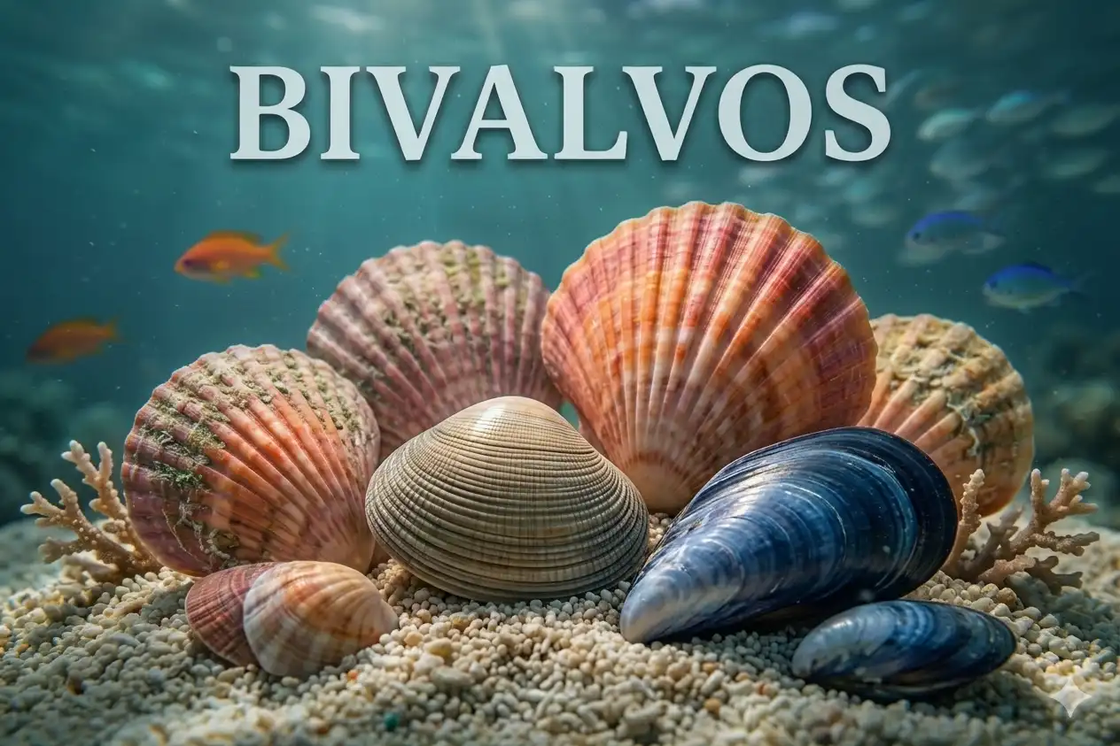 Conjunto de conchas de bivalvos agrupadas